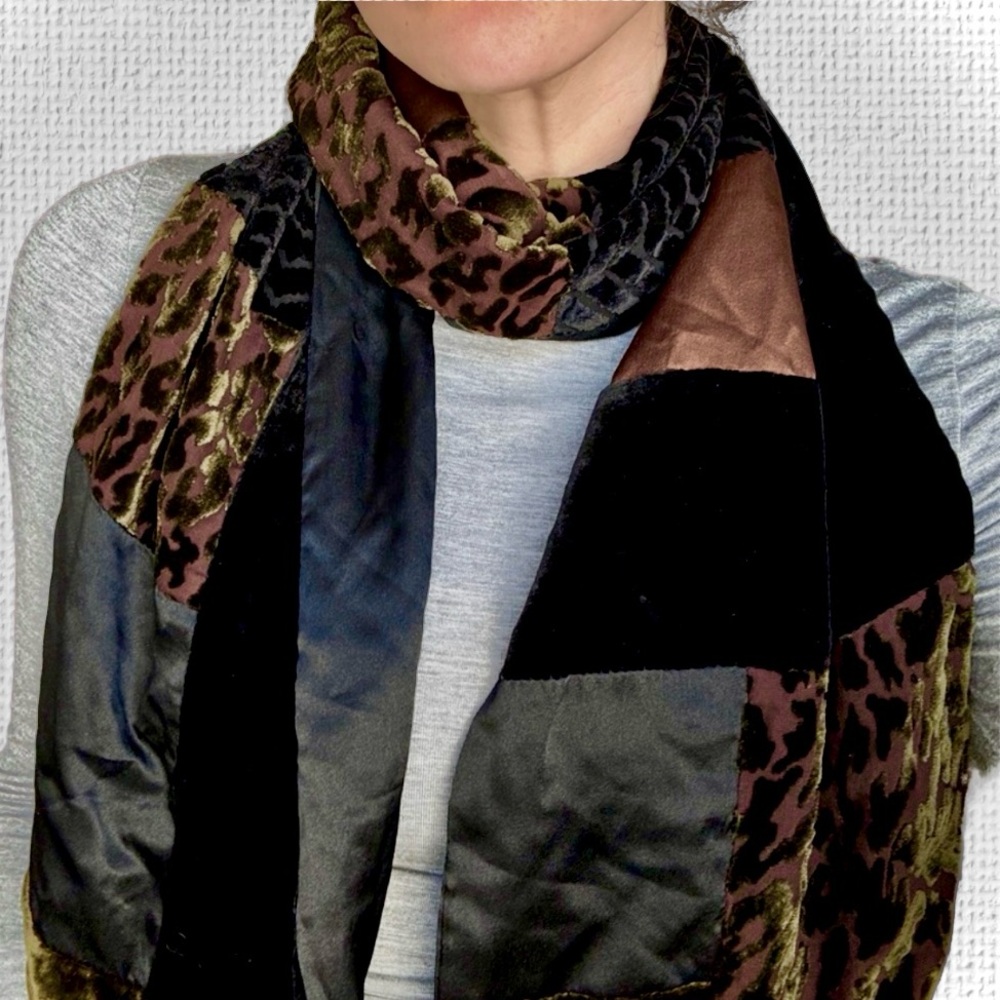 Patchwork Velvet Silk Animal Print Scarf